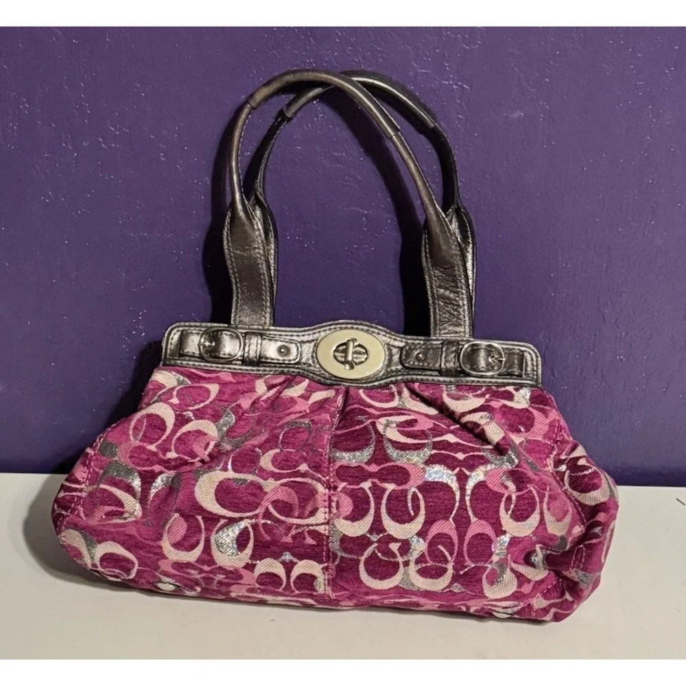 Vintage Coach Mia F15517 LARGE Canvas Signature C Pink Plum Magic Bag Y2K Rare
